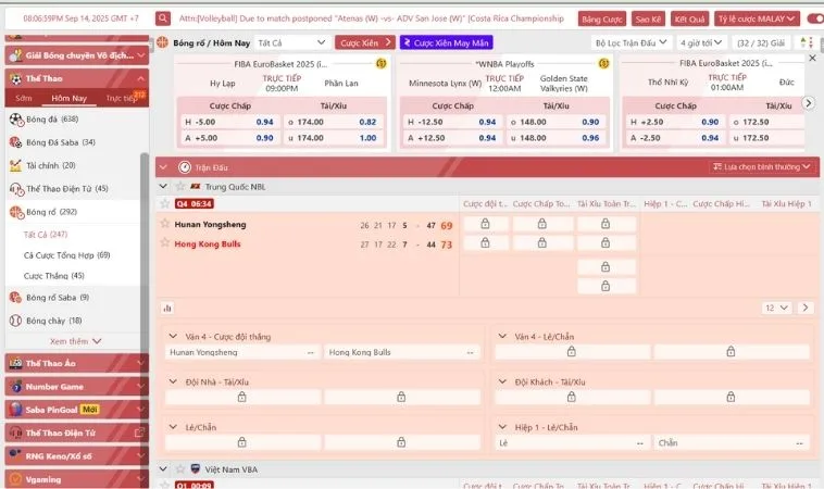 Giao diện cá cược Bóng Rổ GemBet