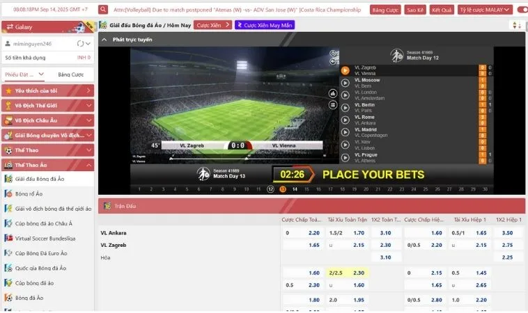 Giao diện cá cược Thể Thao Ảo GemBet 