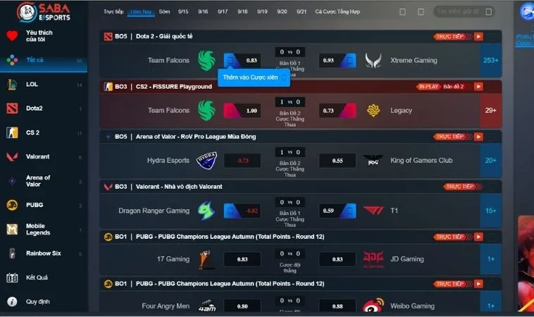 Bảng kèo cá cược Thể Thao Điện Tử Tại GemBet