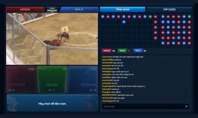 Giao diện cá cược đá gà tại nhà cái Gembet