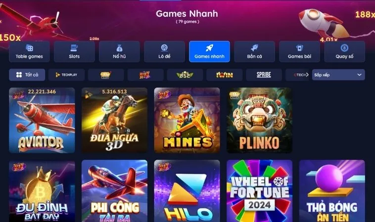 Sảnh game nhanh Gembet thiết kế giao diện đẹp, chuyên nghiệp
