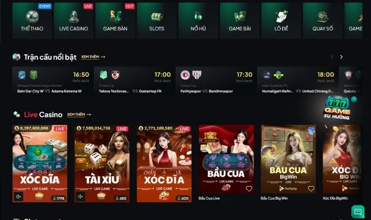 Giao diện trang chủ nhà cái Gembet