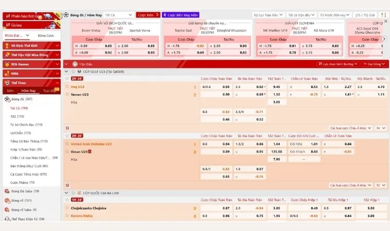 Giao diện cá cược thể thao tại nhà cái Gembet